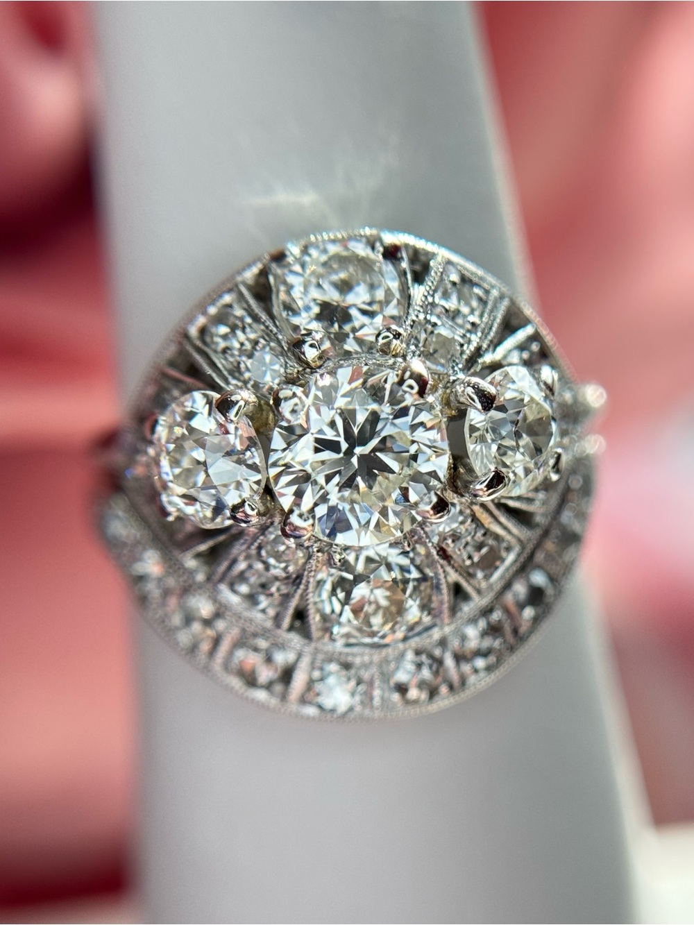 Antique Art Deco Platinum Diamond Engagement Ring Matched Wedding Band 1.60 ctw